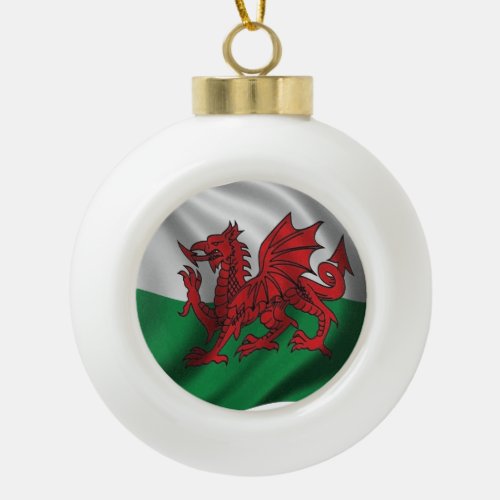 Y Ddraig Goch Welsh Flag Rugby Union v1  Ceramic Ball Christmas Ornament