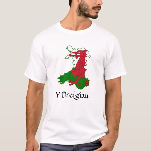 Y Dreigiau Flag Map of Wales T_Shirt 