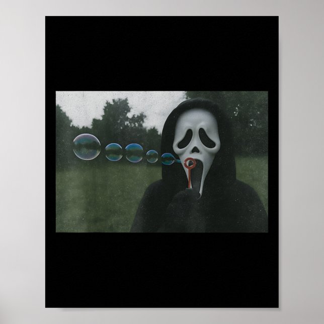Y Face Blowing Bubbles Funny Horror Halloween Meme Poster (Front)