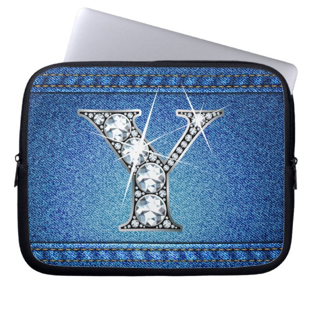 Y Faux "Diamond" Denim Stitching Electronics Bag (Front)