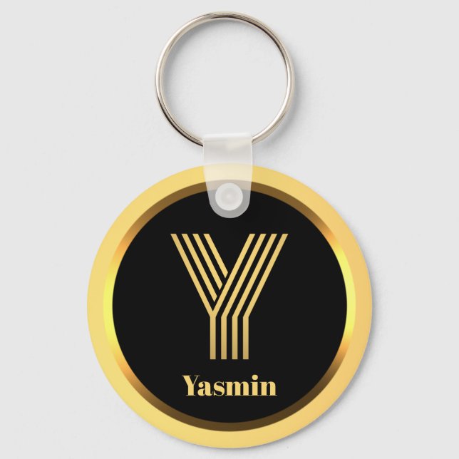 Y Gold Monogrammed Letter Personalized Keychain (Front)