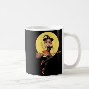 Y Halloween Witch Pin-up Girl Riding A Broomstick  Coffee Mug