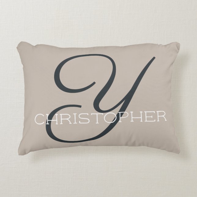 Y Initial Personalized Name Taupe Tan Neutral Chic Accent Pillow (Front)