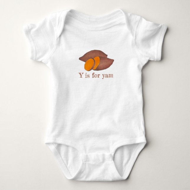 Y is for Yam Sweet Potato Root Vegetable Foodie Baby Bodysuit (Front)