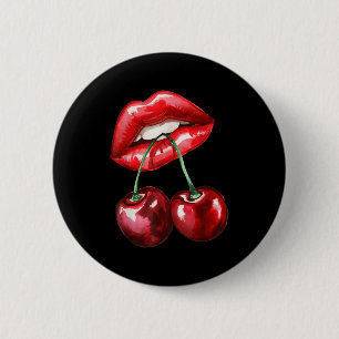 Y Lips Cherry Trendy Vintage Retro Cherry Valentin Button