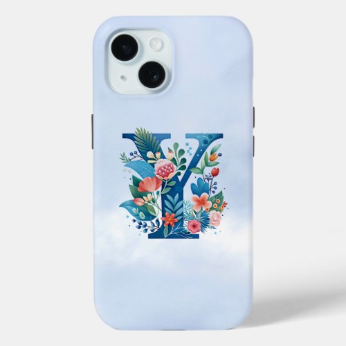 Y monogram beautiful floral design iPhone 15 case