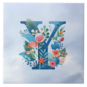 Y monogram beautiful floral design ceramic tile