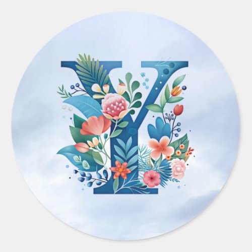 Y monogram beautiful floral design classic round sticker