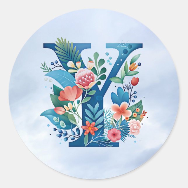 Y monogram beautiful floral design classic round sticker (Front)