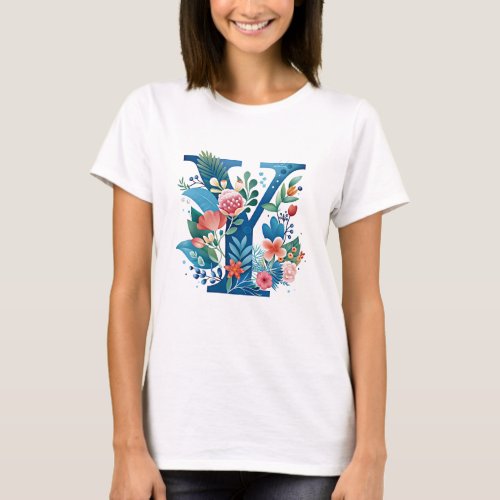 Y monogram beautiful floral design T_Shirt
