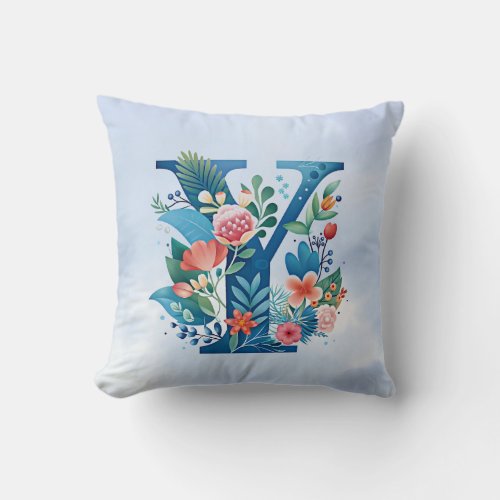 Y monogram beautiful floral design throw pillow