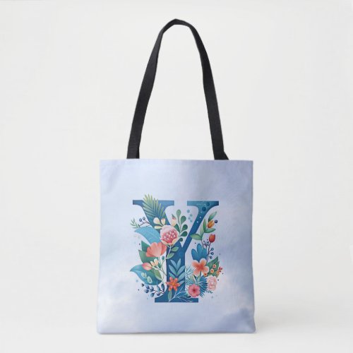 Y monogram beautiful floral design tote bag
