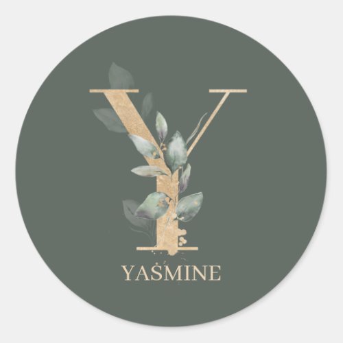 Y Monogram Floral Personalized Classic Round Sticker