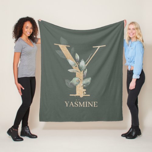 Y Monogram Floral Personalized Fleece Blanket