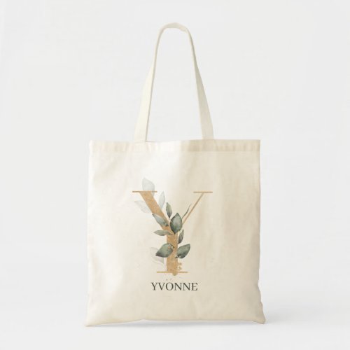 Y Monogram Floral Personalized Tote Bag