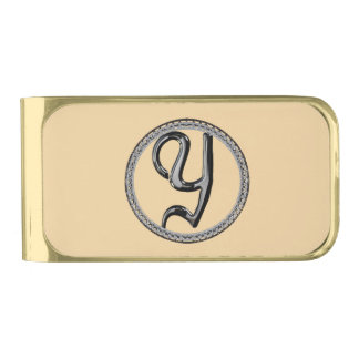 Y Monogram Gold Finish Money Clip
