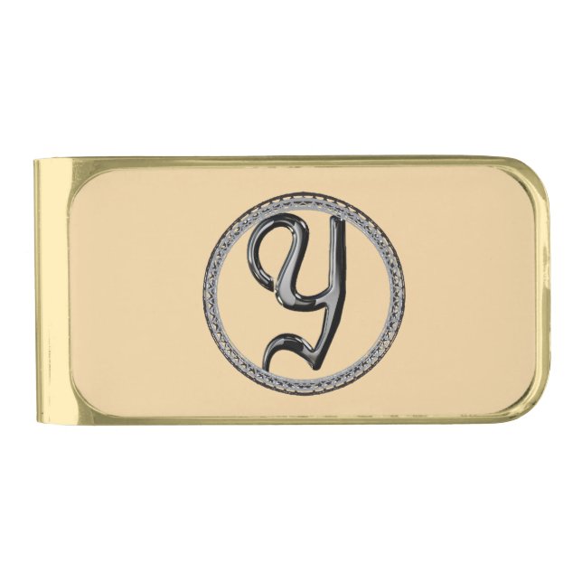 Y Monogram Gold Finish Money Clip (Front)