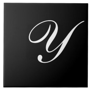 Y Monogram Initial White on Black Ceramic Tile