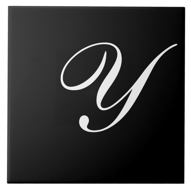 Y Monogram Initial White on Black Ceramic Tile (Front)