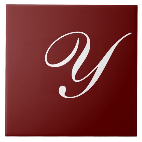 Y Monogram Initial White on Dark Red Ceramic Tile