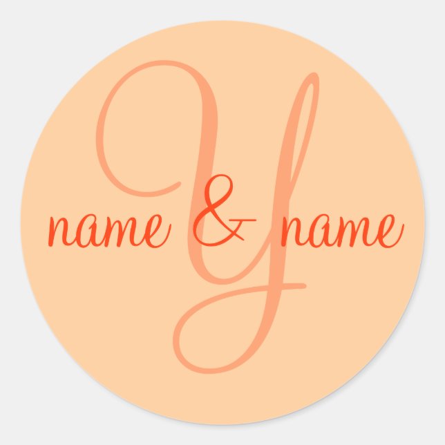 "Y" monogram label, personalize first names Classic Round Sticker (Front)