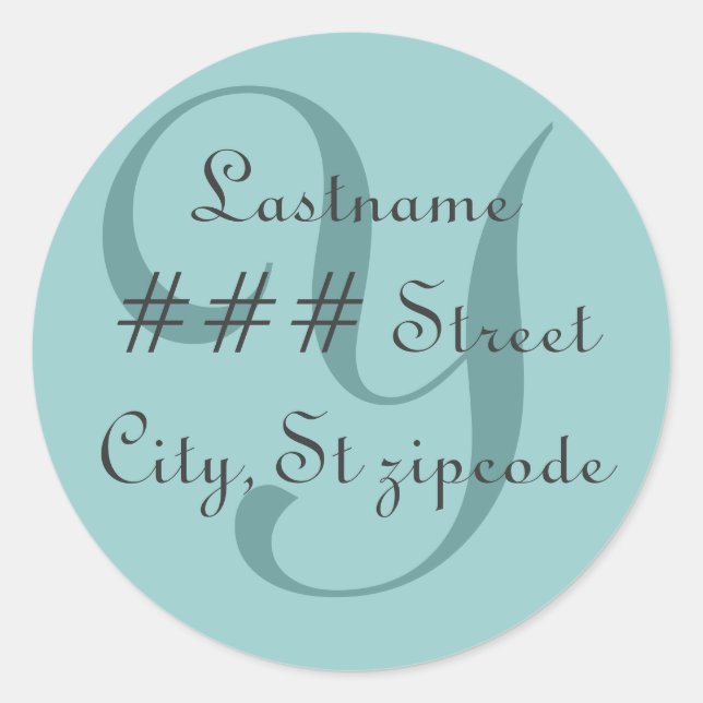 Y monogram return address label - personalize info (Front)