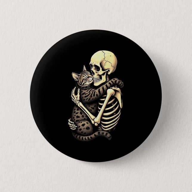 Y Skeleton Hugging Cat Halloween Lovers Human Pro  Button (Front)