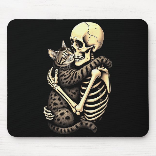 Y Skeleton Hugging Cat Halloween Lovers Human Pro  Mouse Pad (Front)