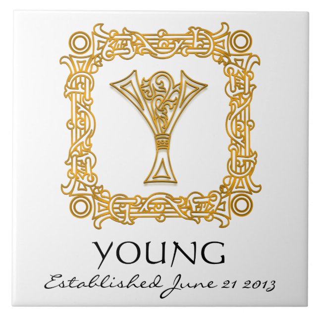 "Y" Surname Wedding Anniversary Day Monogram Tile (Front)