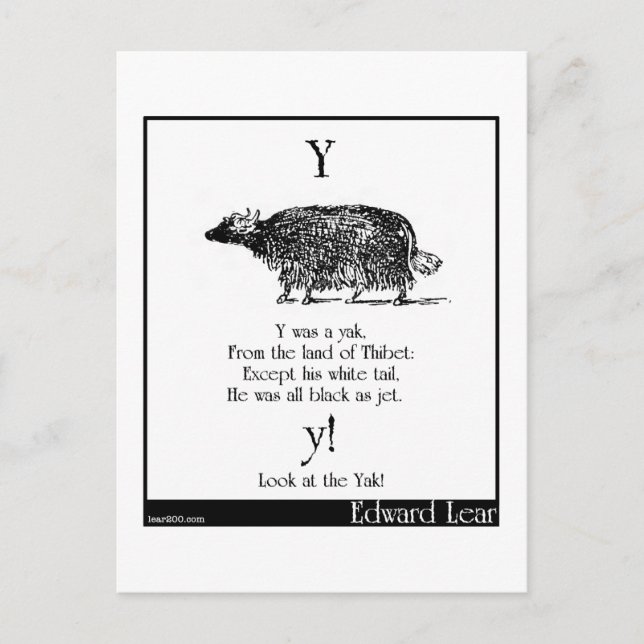 Y was a yak postcard (Front)