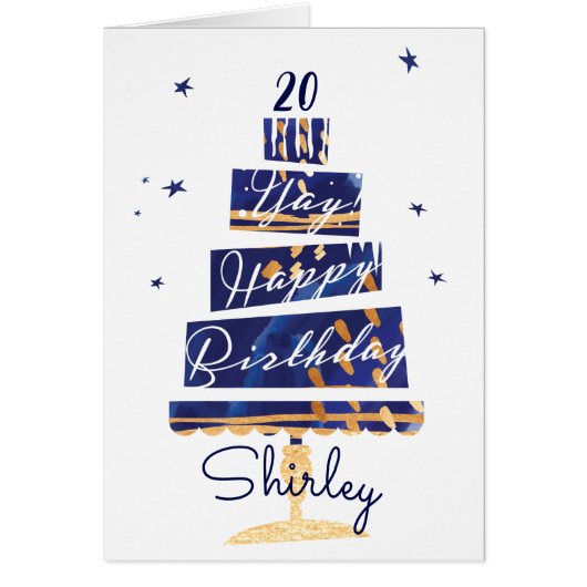"Ya! Happy Birthday" Modern Navy Cake For Any Age Cards (Front)
