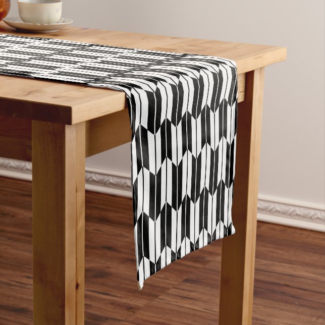 Yabane Japanese Black And White Geometric Pattern Medium Table Runner (In Situ)