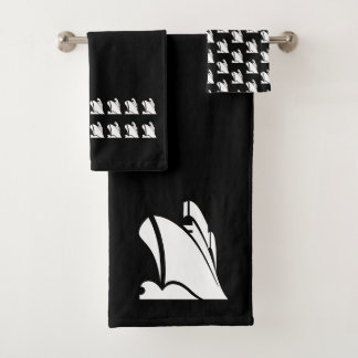 Yacht Bathroom black white Towel Set