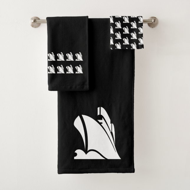 Yacht Bathroom black white Towel Set (Insitu)