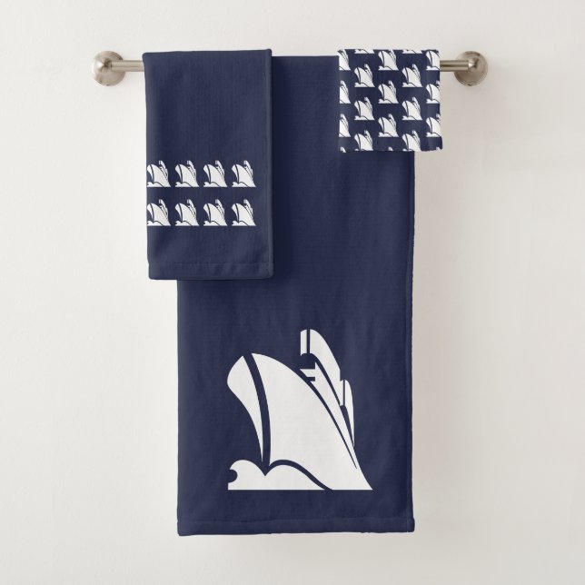 Yacht Bathroom Ocean Blue & white Towel Set (Insitu)
