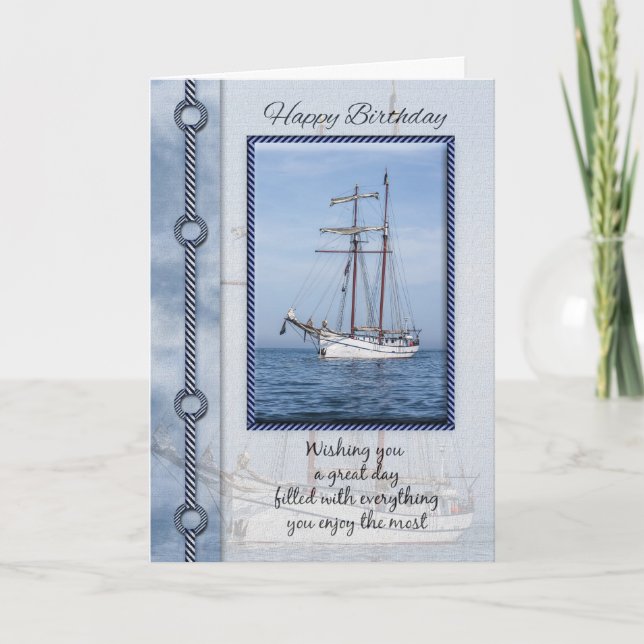 Yacht Birthday Greeting Card With Blended Yacht (Front)