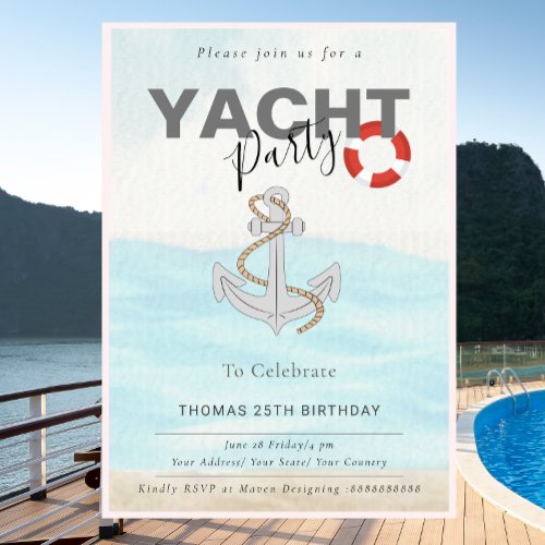 Yacht Boat Cruise Birthday Party  Invitation