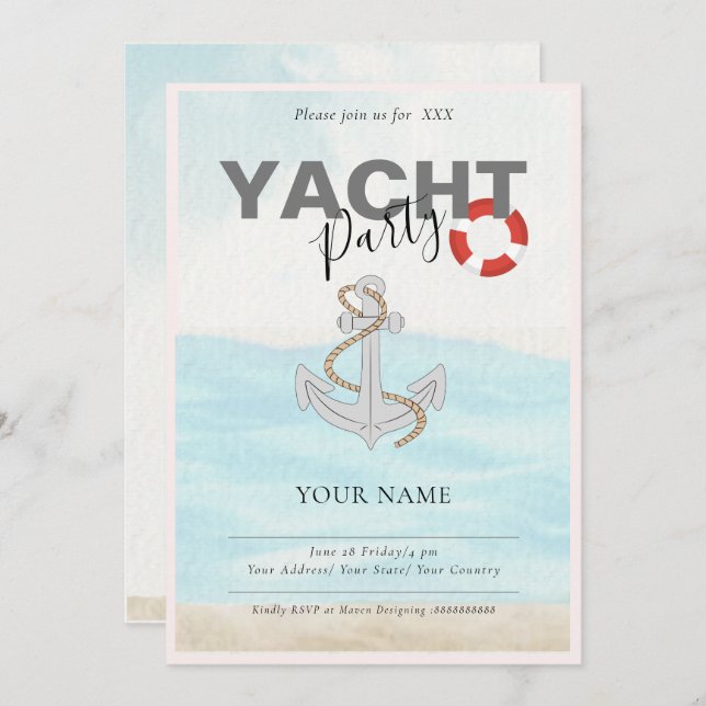 Yacht Boat Cruise Birthday Party  Invitation (Front/Back)