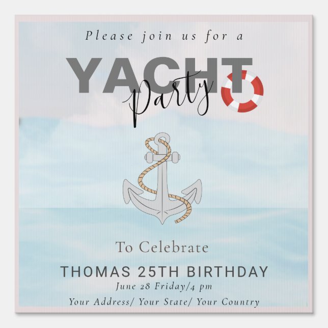 Yacht Boat Cruise Birthday Party  Sign (Front)