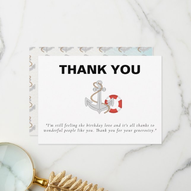 Yacht Boat Cruise Birthday Party  Thank You Card (Front/Back In Situ)