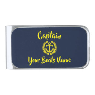 Yacht captain and anchor silver finish money clip