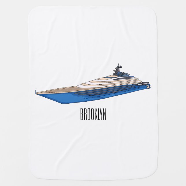 Yacht cartoon illustration baby blanket (Front)
