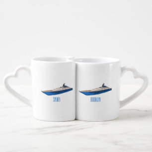 Yacht cartoon illustration coffee mug set