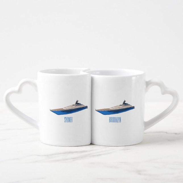 Yacht cartoon illustration coffee mug set (Back Nesting)