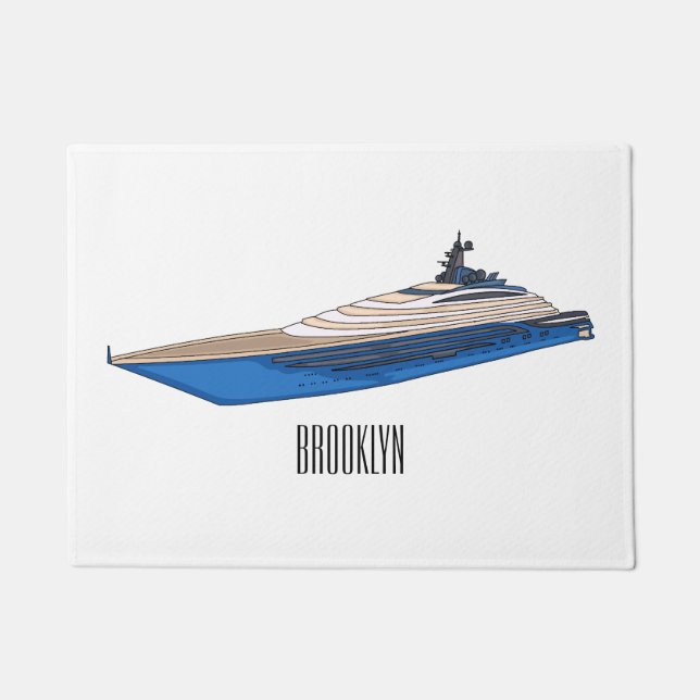 Yacht cartoon illustration doormat (Front)