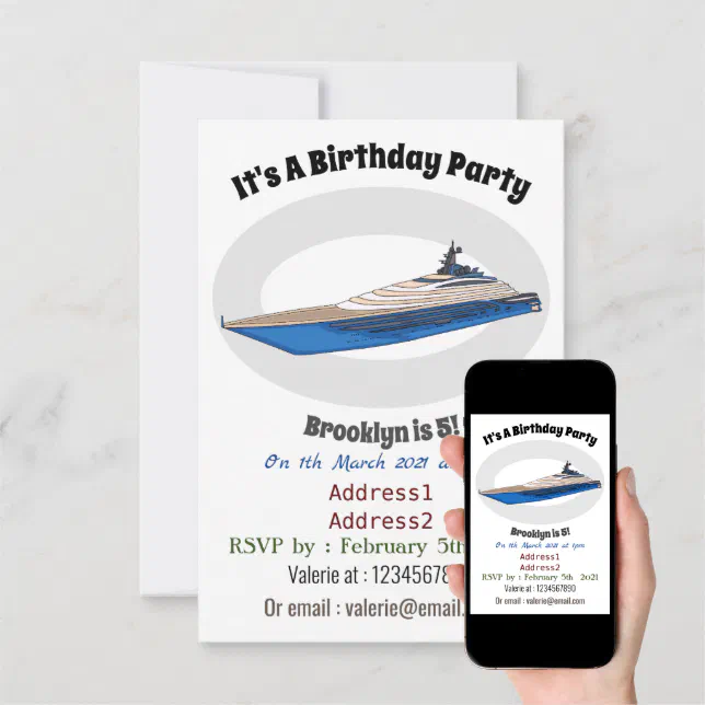 Yacht cartoon illustration invitation Zazzle