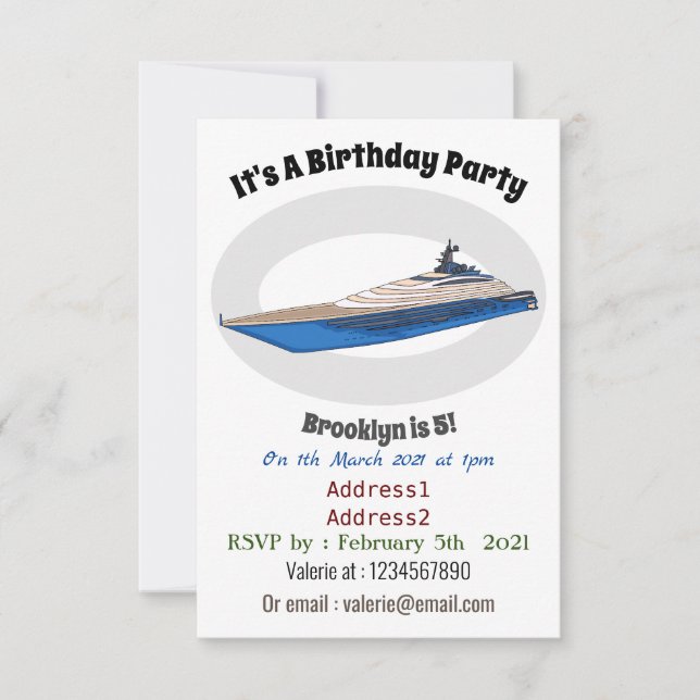 Yacht cartoon illustration invitation (Front)