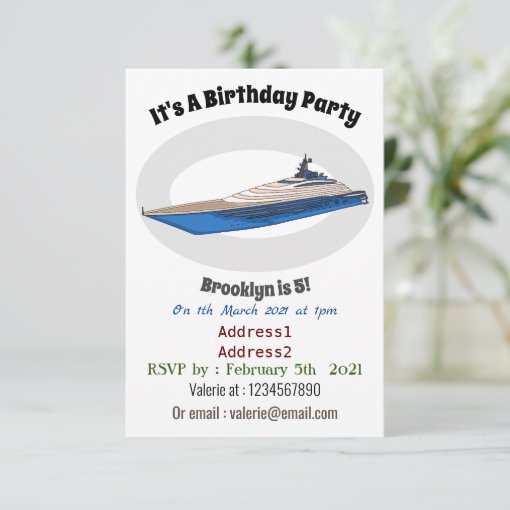 Yacht cartoon illustration invitation Zazzle