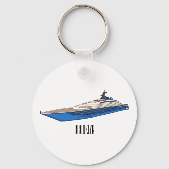Yacht cartoon illustration keychain (Front)