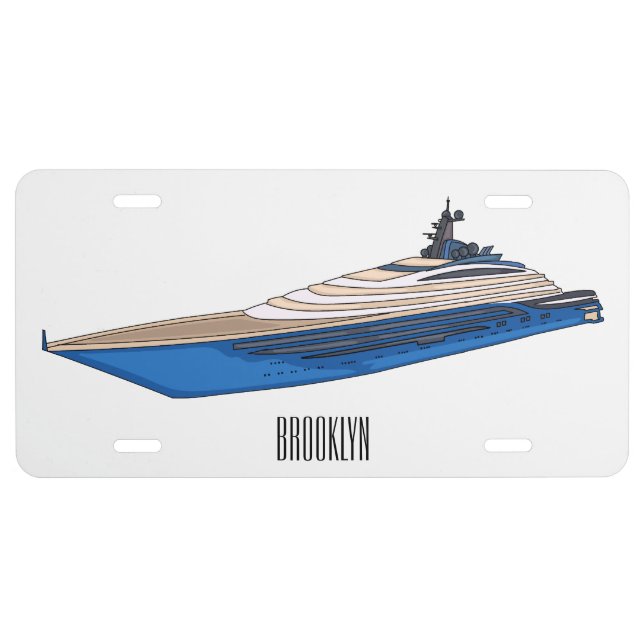 Yacht cartoon illustration  license plate (Front)